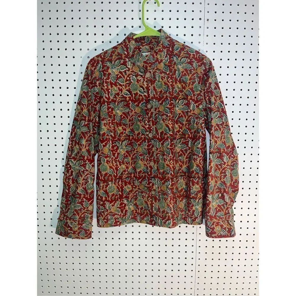 Orvis vintage floral print button down mid-weight button down shirt jacket